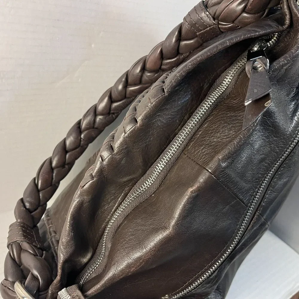 Fenn Wright Manson Dark Brown Braided Leather Shoulder Bag Hobo Handbag‎
